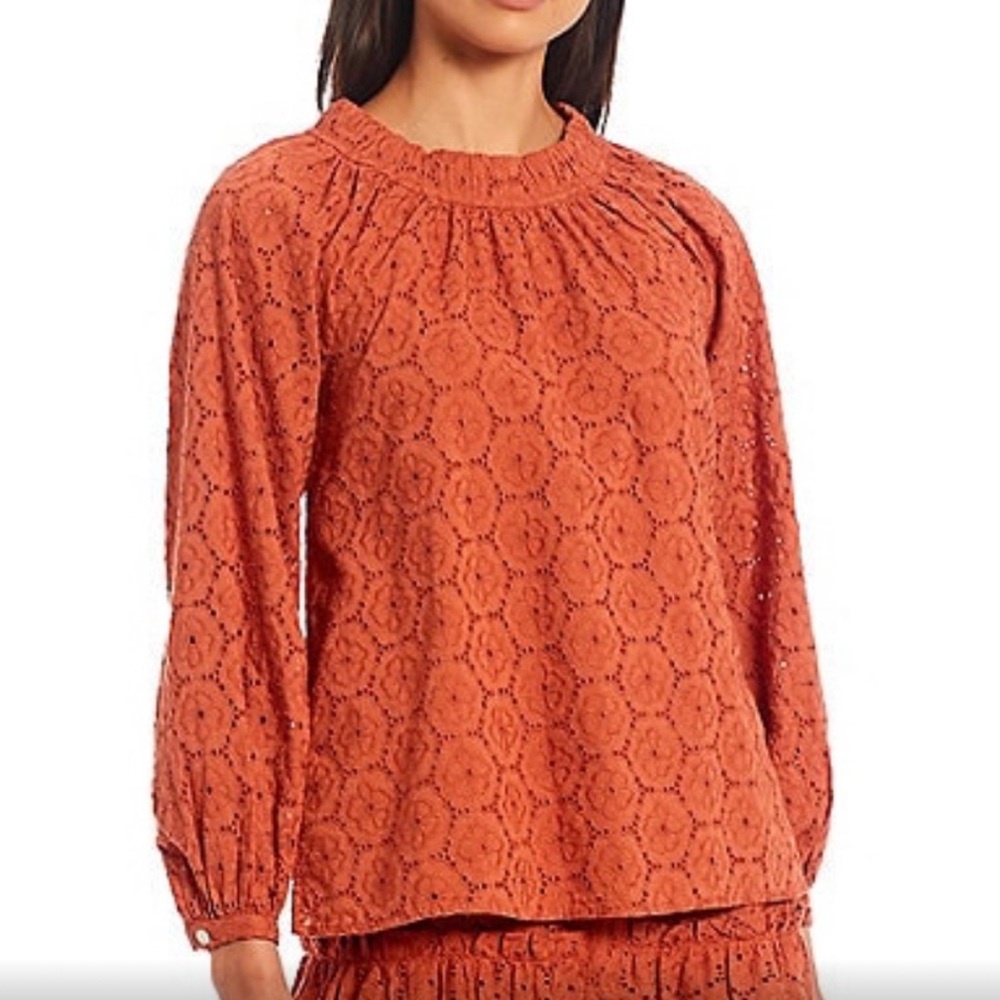 Roller Rabbit Glyn Eyelet Lace Blouse in Terra XL NEW